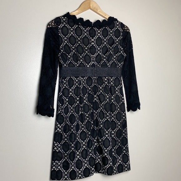 Phoebe Lace Scalloped Edge 3/4 Sleeve Black Dress Size 2 - Picture 9 of 16